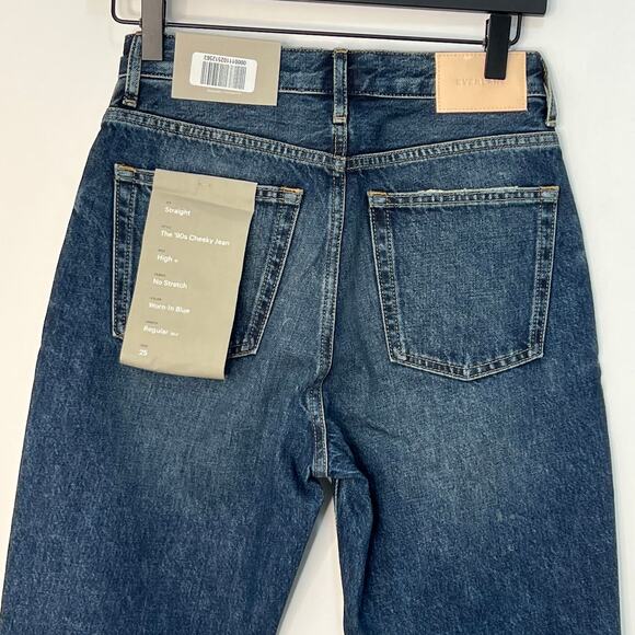 Everlane High Rise 90s Cheeky Straight Leg Denim Jeans Blue Size 25 Distressed - Picture 5 of 11